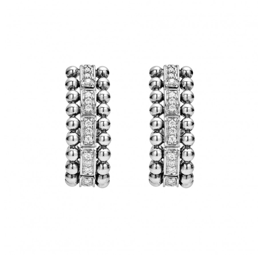 LAGOS Sterling Silver Caviar Spark Diamond Omega Clip Earrings