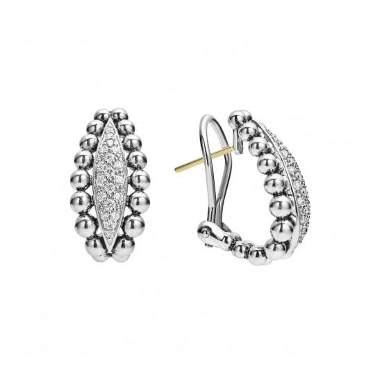 Lagos Sterling Silver Caviar Spark Diamond Oval Omega Clip Earrings Lagos Sterling Silver Caviar Spark Diamond Oval Omega Clip Earrings