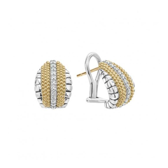 LAGOS 18K Yellow Gold & Sterling Silver Diamond Caviar Lux Omege Clip Earrings