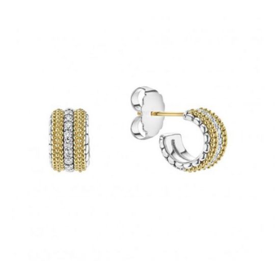 Lagos 18k Yellow Gold Sterling Silver Diamond Caviar Lux Hoop Lagos 18k Yellow Gold Sterling Silver Diamond Caviar Lux Hoop Earrings 0 33cttw