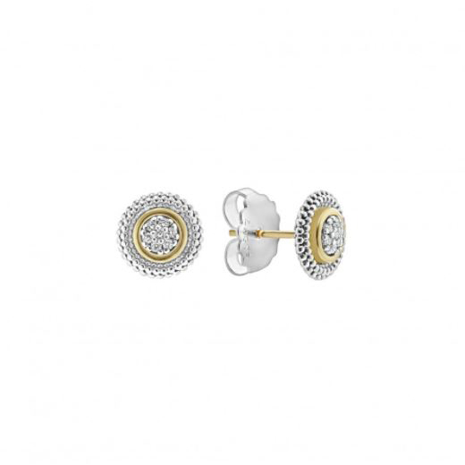 LAGOS Sterling Silver & 18K Yellow Gold Signature Caviar Diamond Pavé Post Earrings