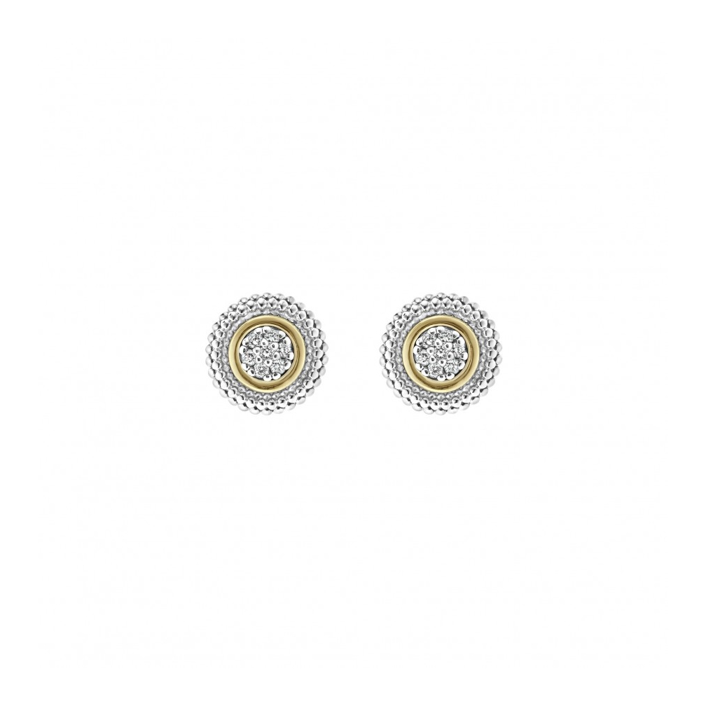 LAGOS Sterling Silver & 18K Yellow Gold Signature Caviar Diamond Pavé Post Earrings