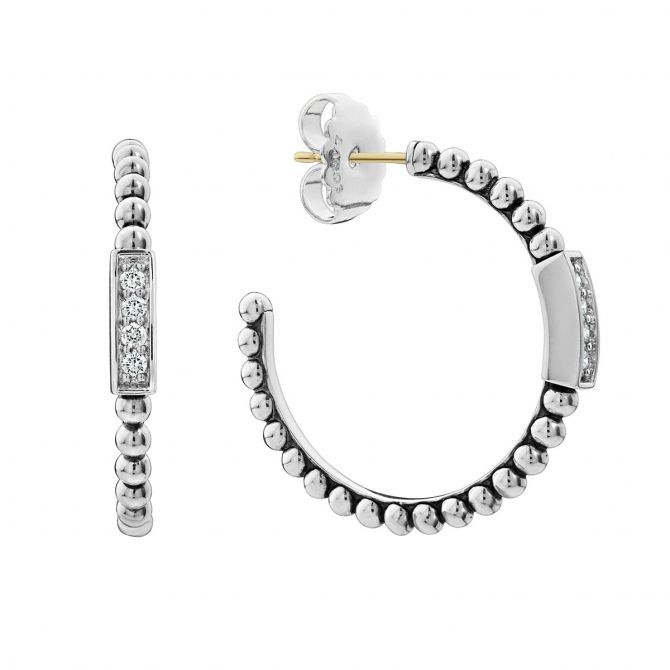 LAGOS Sterling Silver Diamond Caviar Spark Hoop Earrings