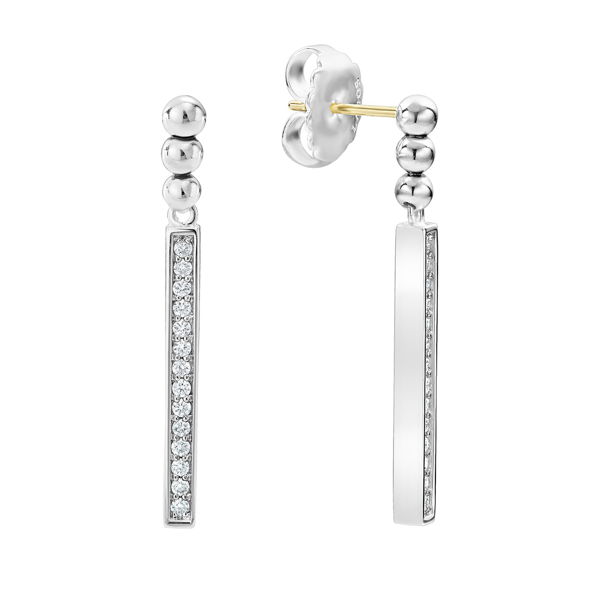 LAGOS Sterling Silver Diamond Caviar Spark Drop Bar Earrings