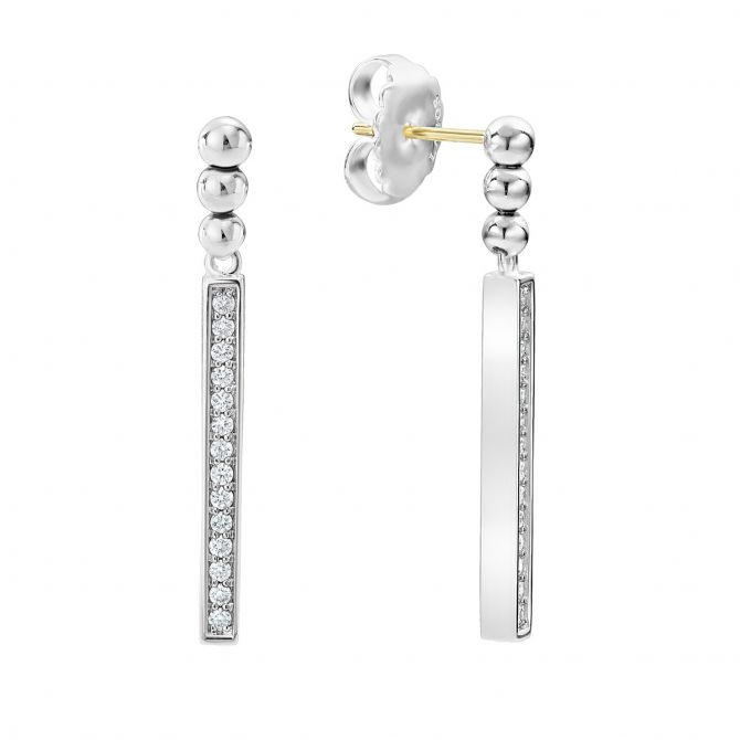 LAGOS Sterling Silver Diamond Caviar Spark Drop Bar Earrings
