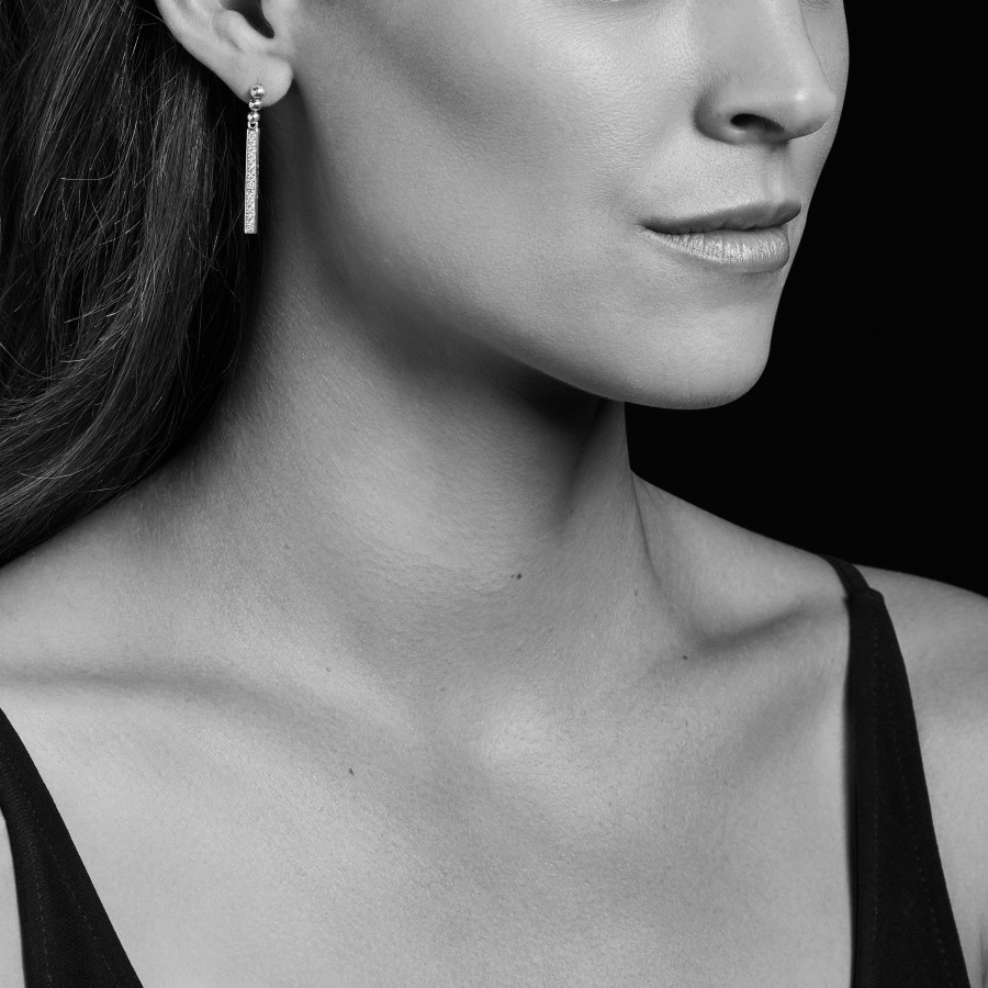 LAGOS Sterling Silver Diamond Caviar Spark Drop Bar Earrings