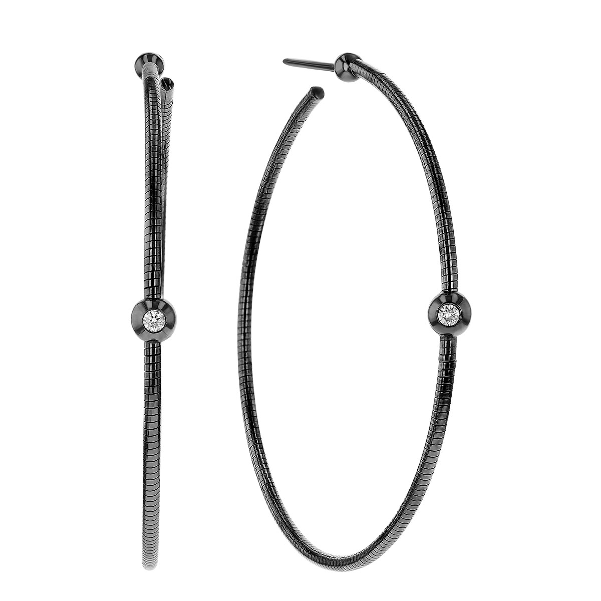 Pesavento Ruthenium Plated Sterling Silver Round Diamond DNA Spring Hoop Earrings, Medium