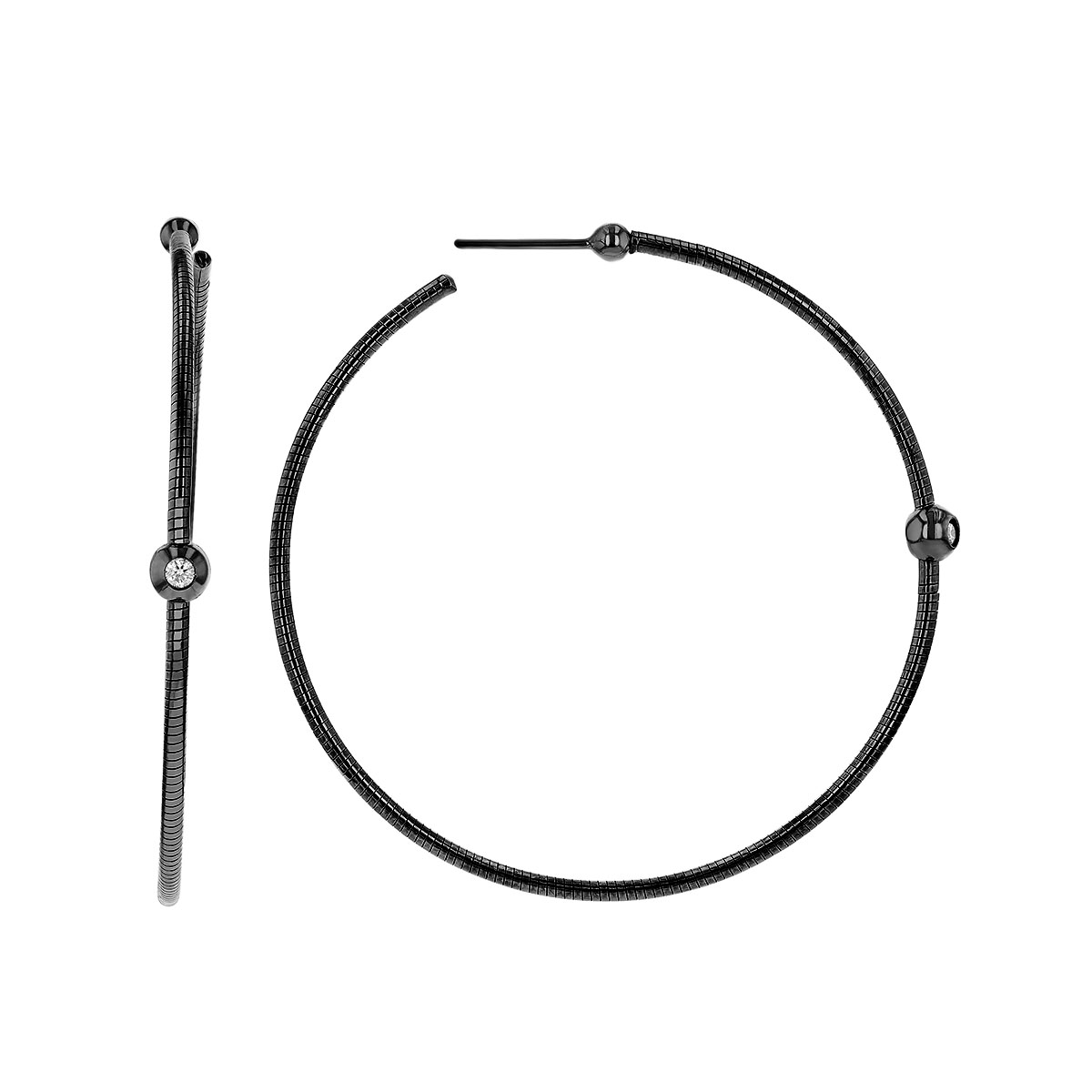 Pesavento Ruthenium Plated Sterling Silver Round Diamond DNA Spring Hoop Earrings, Medium