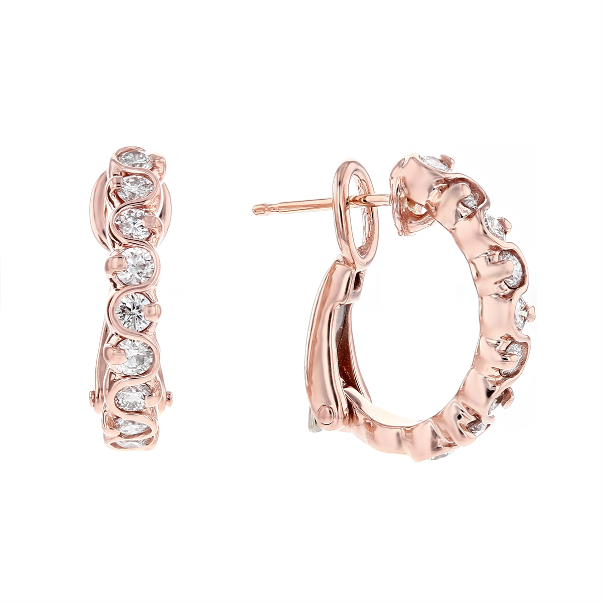 14K Rose Gold Diamond Hinged HalfHoop Earrings Borsheims