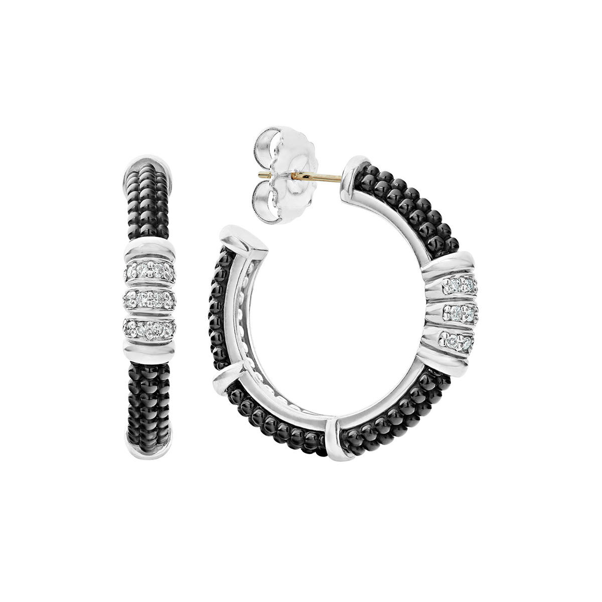 LAGOS Sterling Silver & Black Caviar Diamond Hoop Earrings