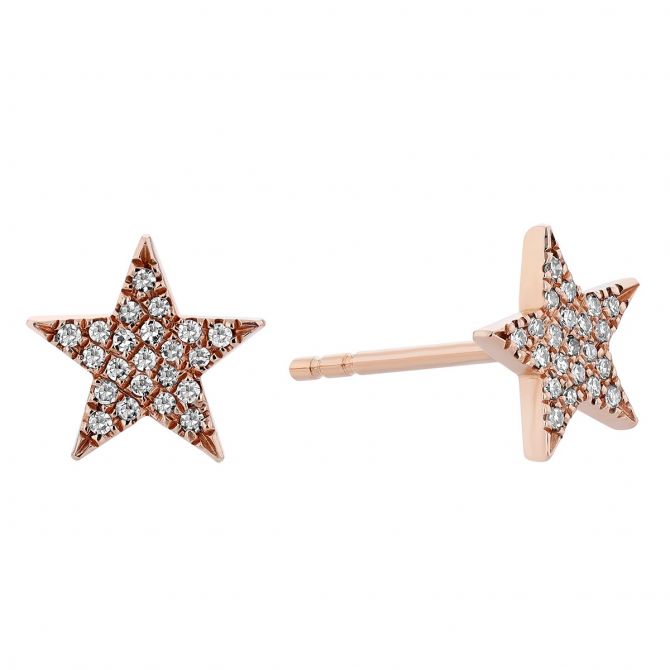 Diamond Pavé Star Stud Earrings in Rose Gold