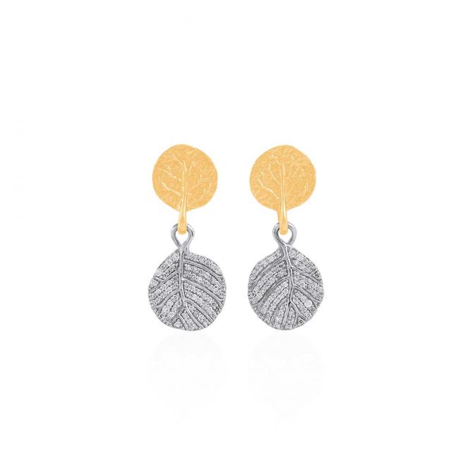 Michael Aram Botanical Leaf Pavé Diamond Double Drop Earrings in Yellow Gold & Sterling Silver