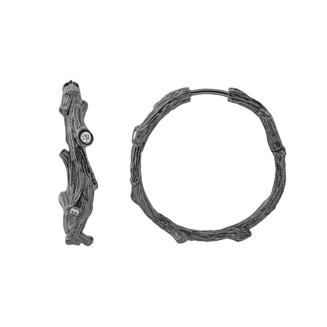 Michael Aram Black Rhodium Plated Sterling Silver Diamond Enchanted Forest Hoop Earrings