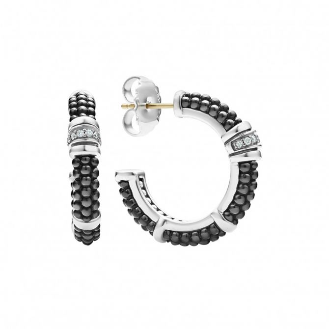 LAGOS Black Caviar Diamond Hoop Earrings