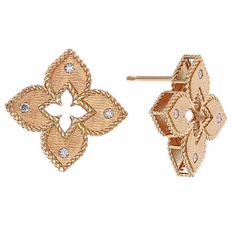 Roberto Coin Princess Petite Rose Gold Post Earrings with Diamonds 7772824AXERX