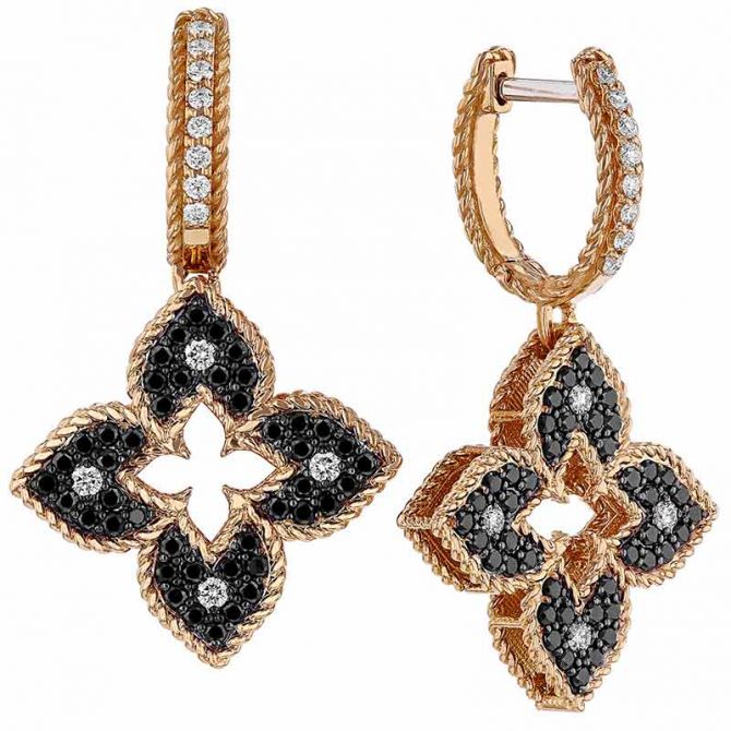 Roberto Coin Venetian Princess Petite Black & White Diamond Drop Earrings in Rose Gold