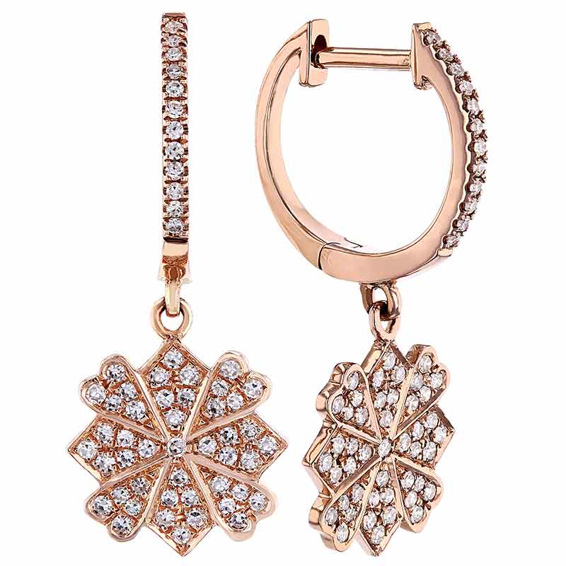 Diamond Pavé Clover & Square Dangle Huggie Earrings in Rose Gold ...