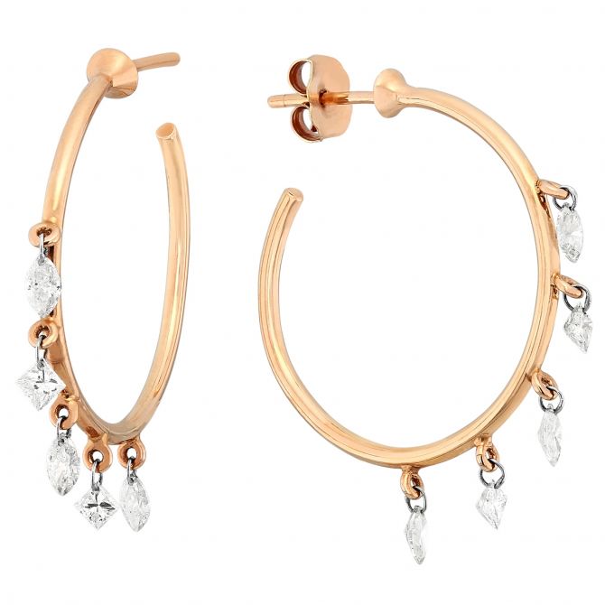 Aresa Multi Shape Dancing Diamond Fringe Hoop Earrings in Rose Gold