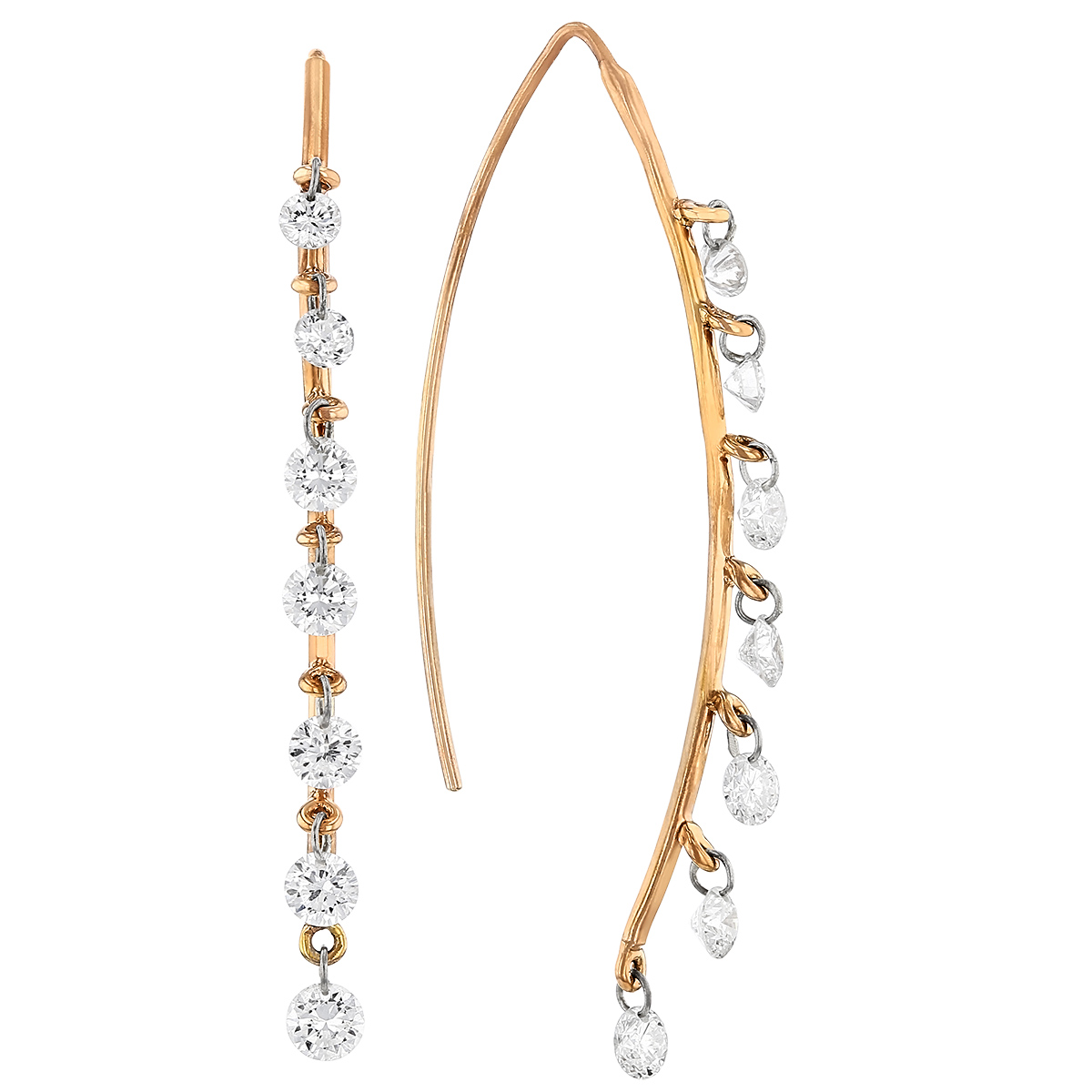 Aresa Deren Diamond Fringe Spearhook Earrings in Rose Gold