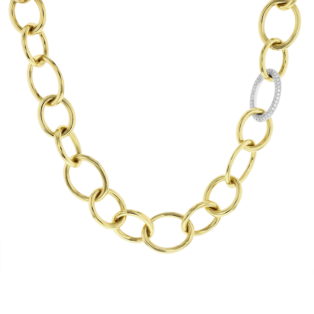 Yellow Gold Link Chain Necklace with Diamond Link, 18