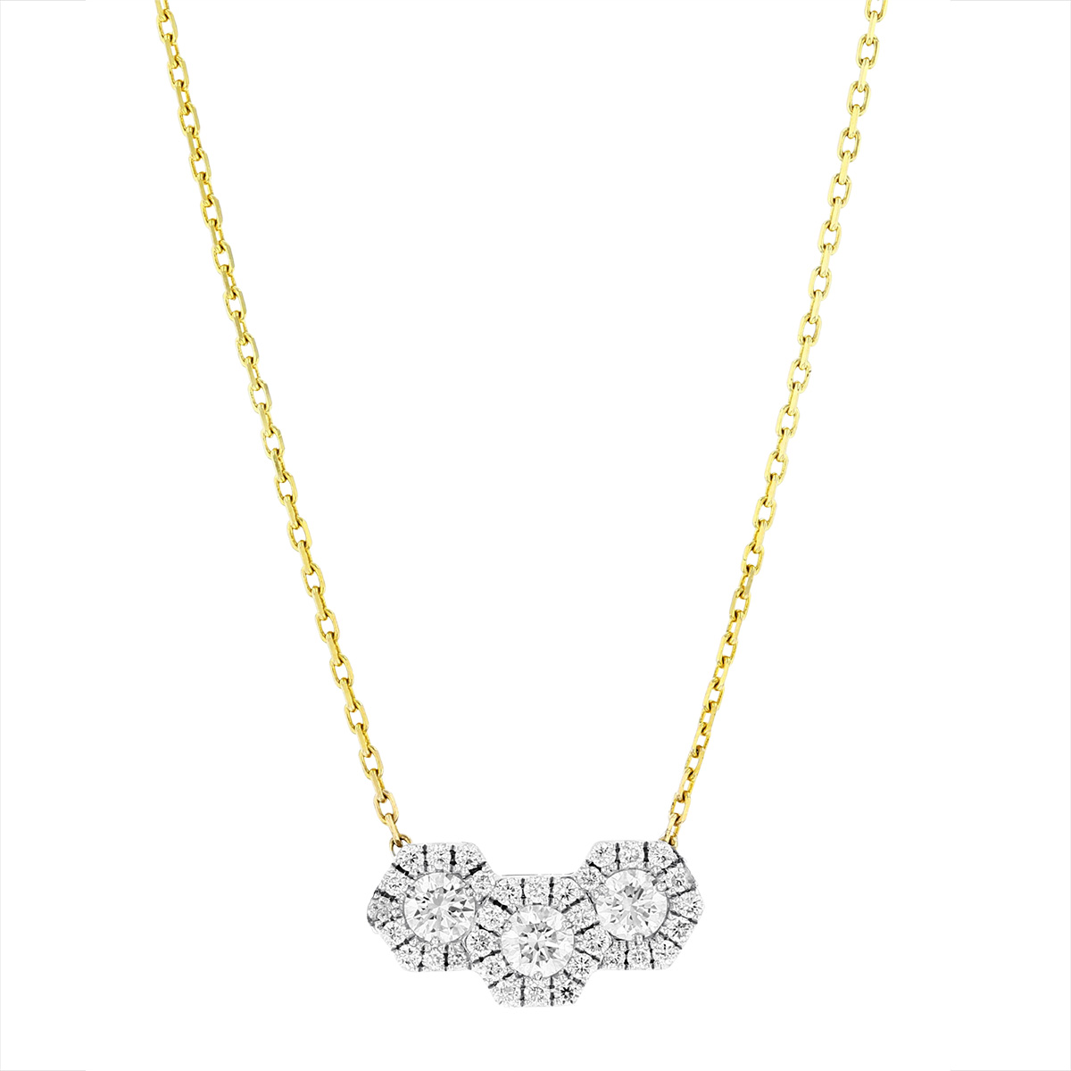 Frederic Sage Diamond Cluster Triple Hexagon Necklace in Yellow Gold