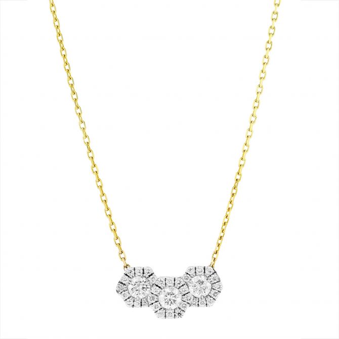 Frederic Sage Diamond Cluster Triple Hexagon Necklace in Yellow Gold