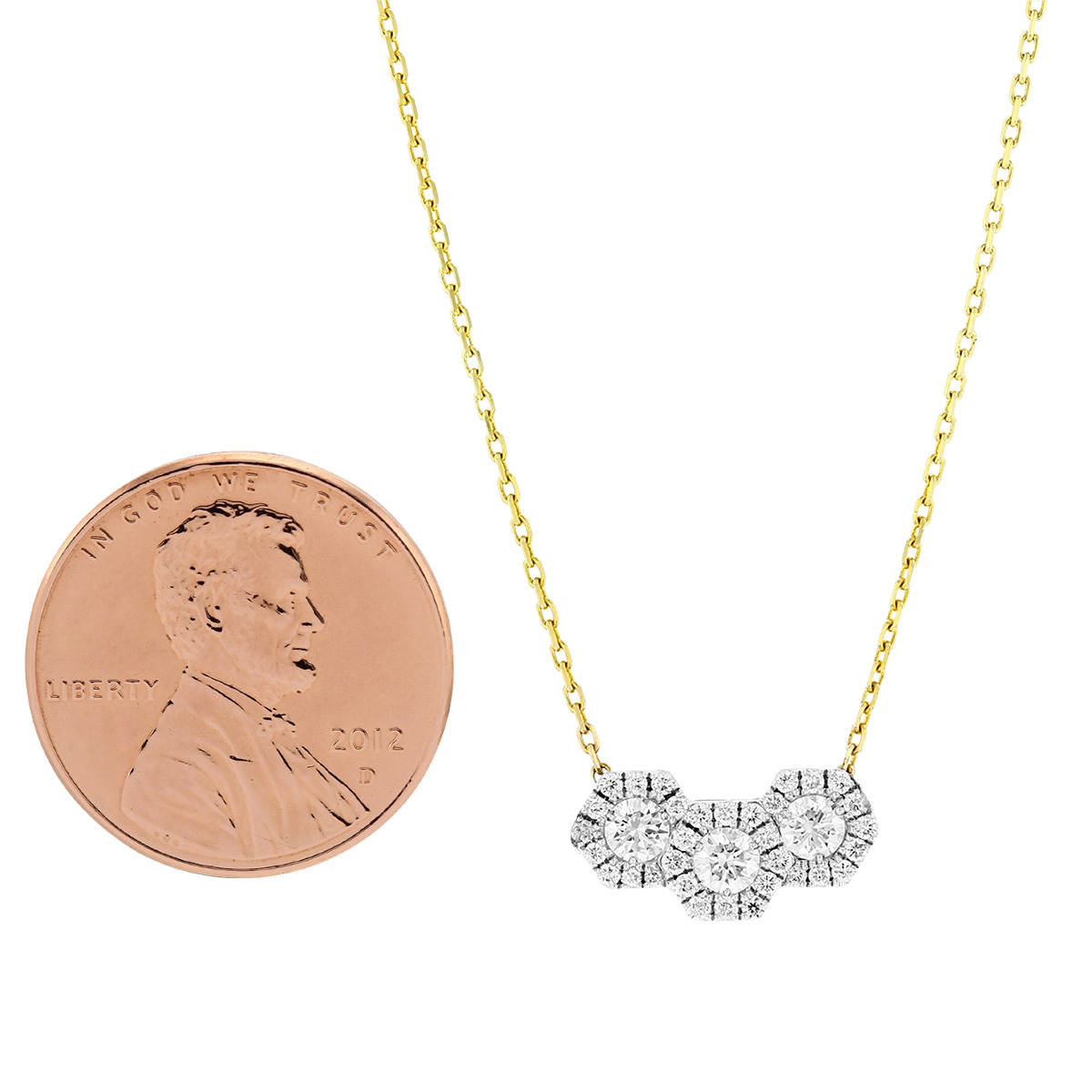 Frederic Sage Diamond Cluster Triple Hexagon Necklace in Yellow Gold