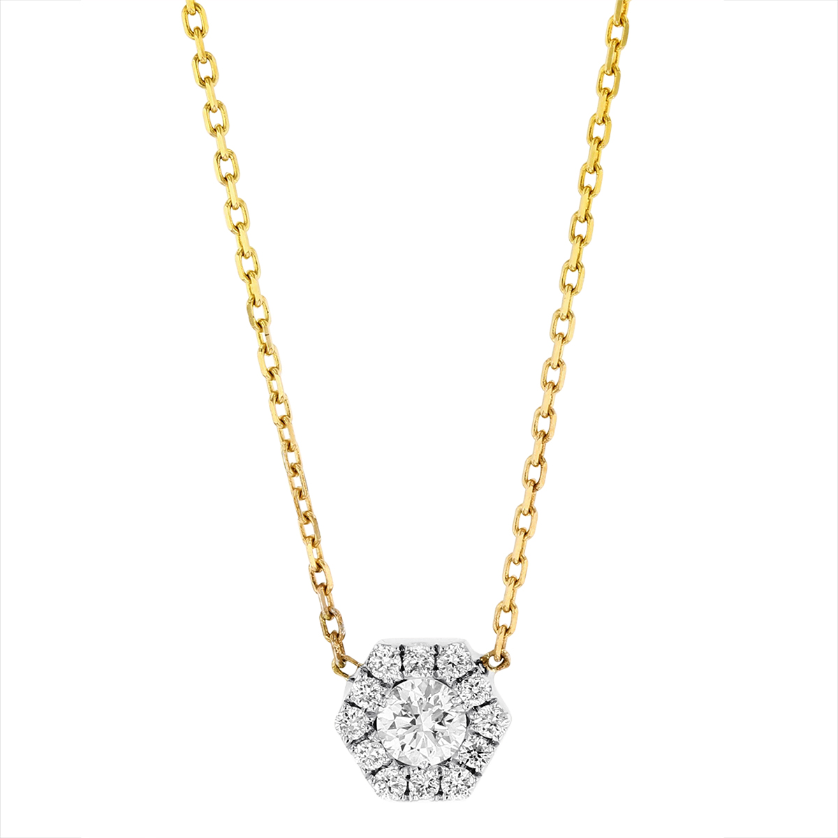 Frederic Sage Diamond Cluster Hexagon Pendant Necklace in Yellow Gold