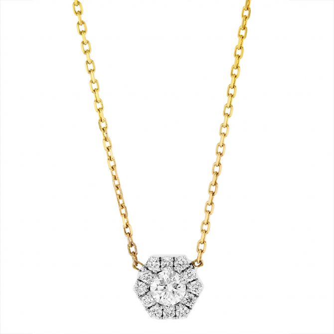 Frederic Sage Diamond Cluster Hexagon Pendant Necklace in Yellow Gold