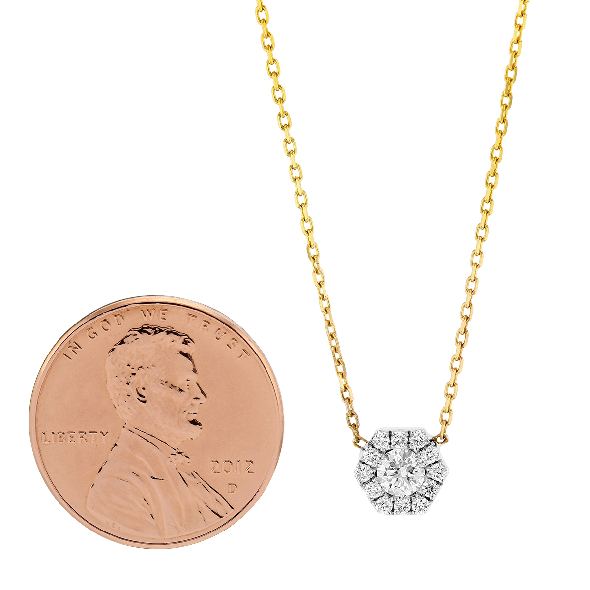 Frederic Sage Diamond Cluster Hexagon Pendant Necklace in Yellow Gold