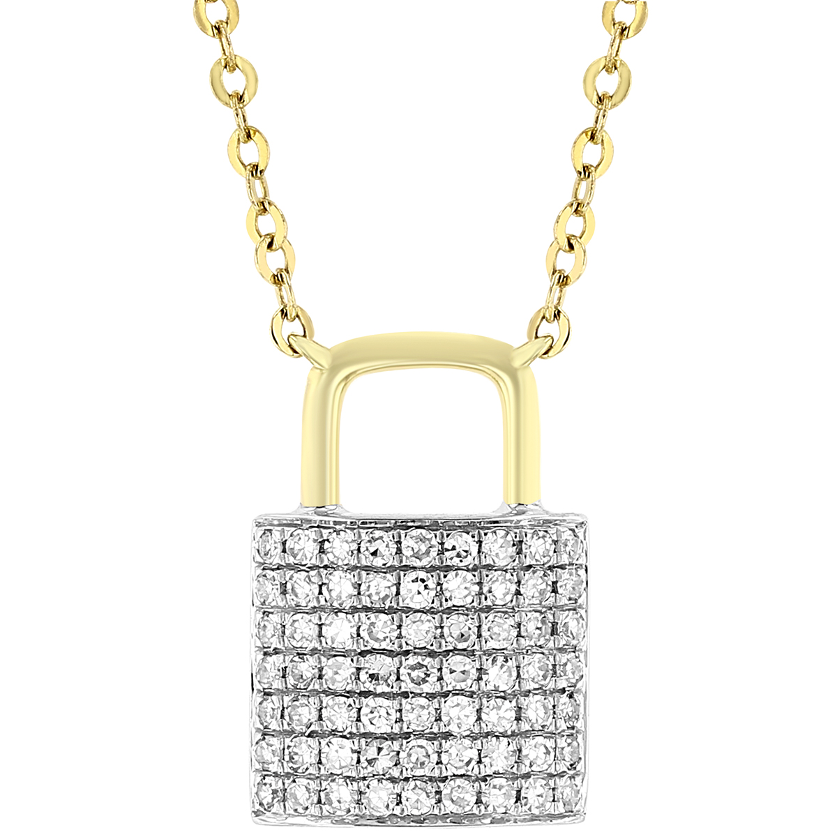 Diamond Pavé Padlock Pendant in Two Tone Gold, 18" Borsheims