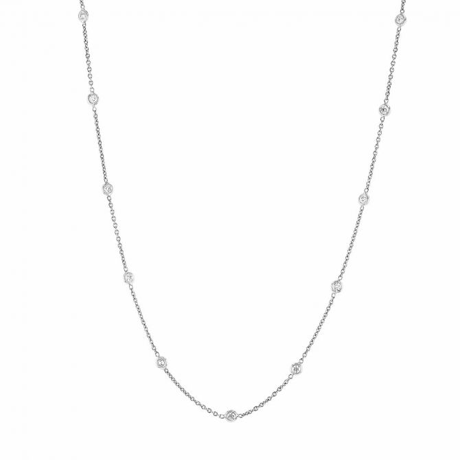 Roberto Coin Diamonds by the Inch 13 Stone Diamond Station Necklace in White Gold, 0.64 cttw