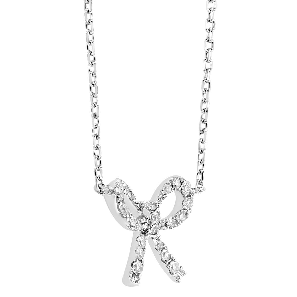 Diamond Mini Bow Necklace in White Gold, 16