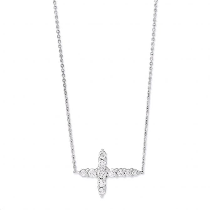White gold sideways cross necklace with diamonds deals