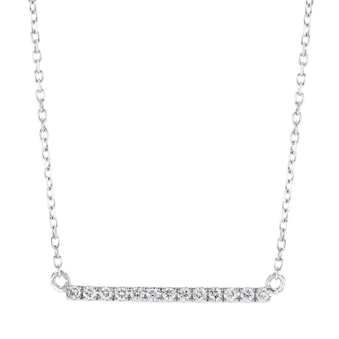 Diamond Bar Necklace in White Gold, 0.13 cttw, 16"