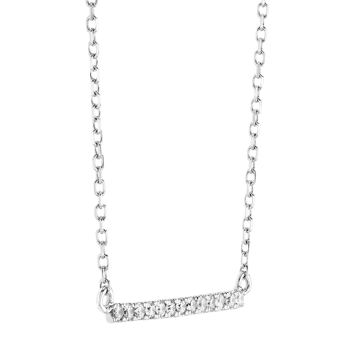 Diamond Bar Necklace in White Gold, 0.13 cttw, 16
