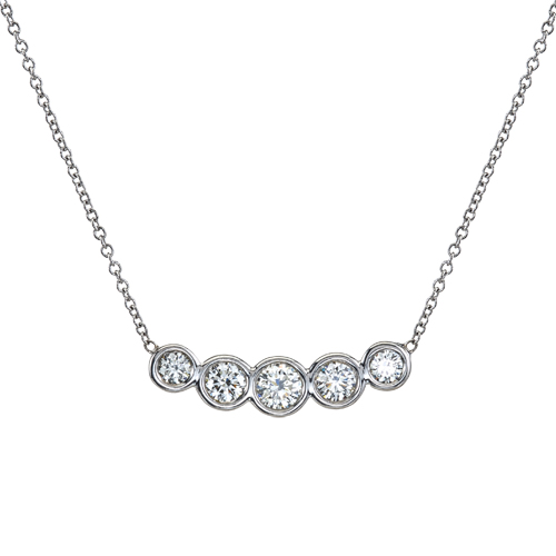 Diamond Bezel Set Curved Bar Necklace in White Gold, 16"