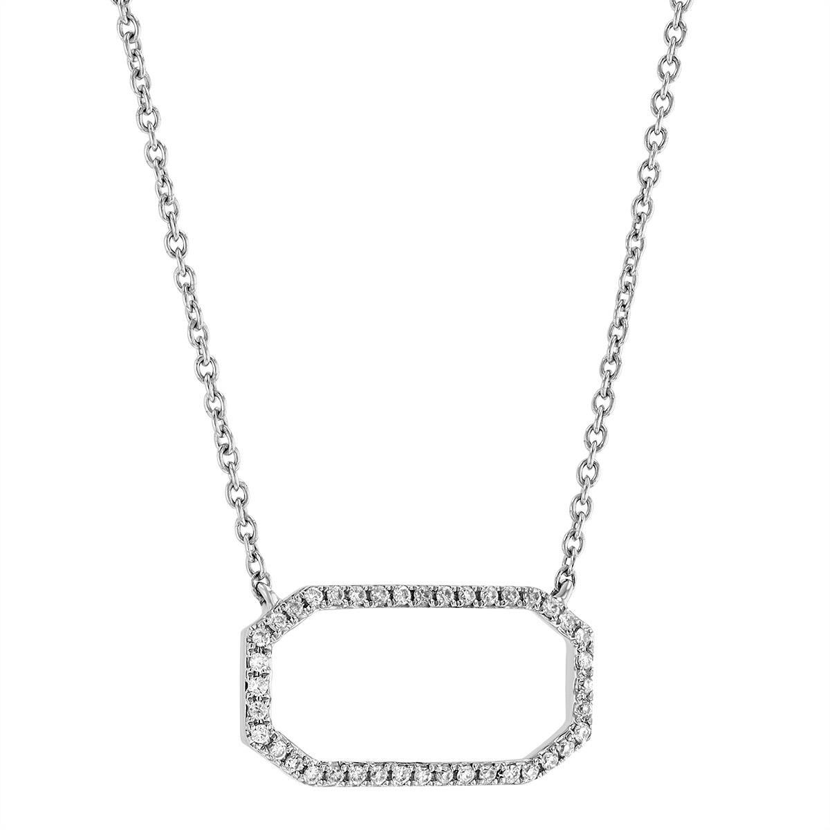 Diamond Open Octagon Necklace in White Gold