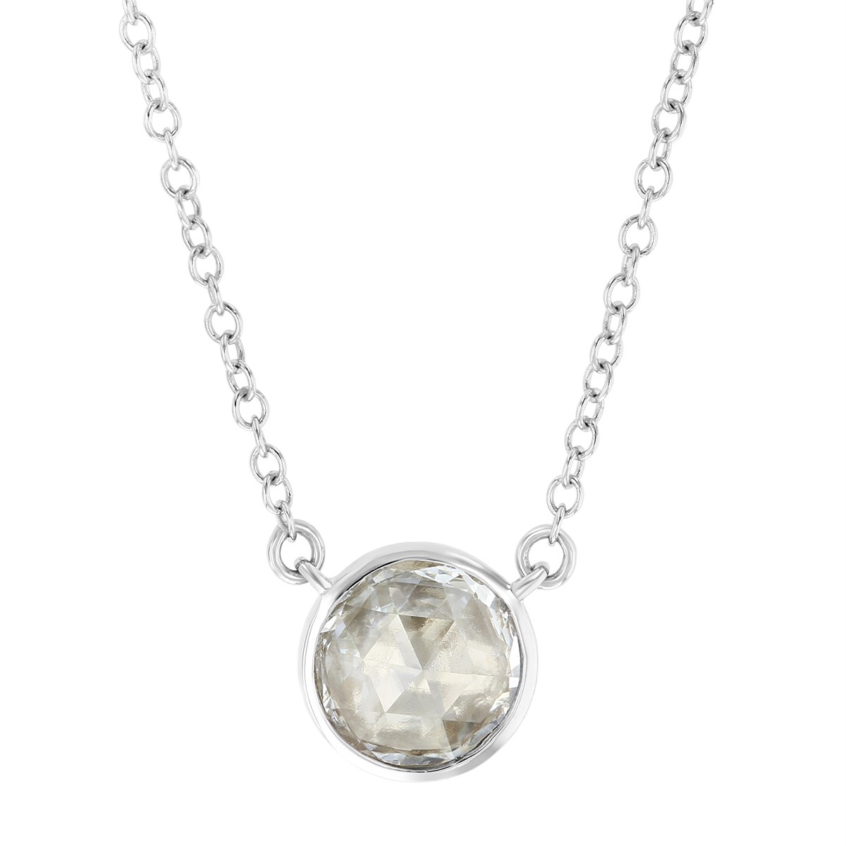 Rose Cut Round Diamond Bezel Set Necklace in White Gold