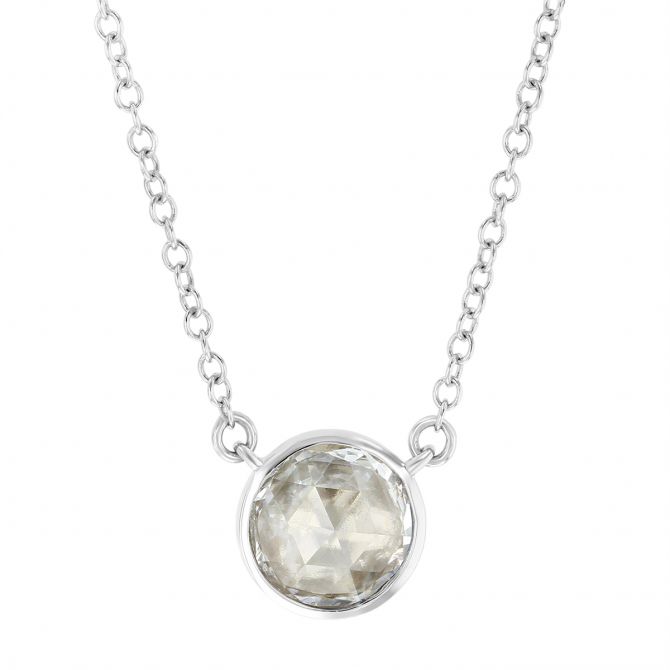 Rose Cut Round Diamond Bezel Set Necklace in White Gold
