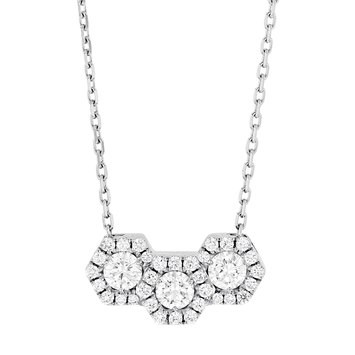 Frederic Sage Diamond Cluster Triple Hexagon Necklace in White Gold