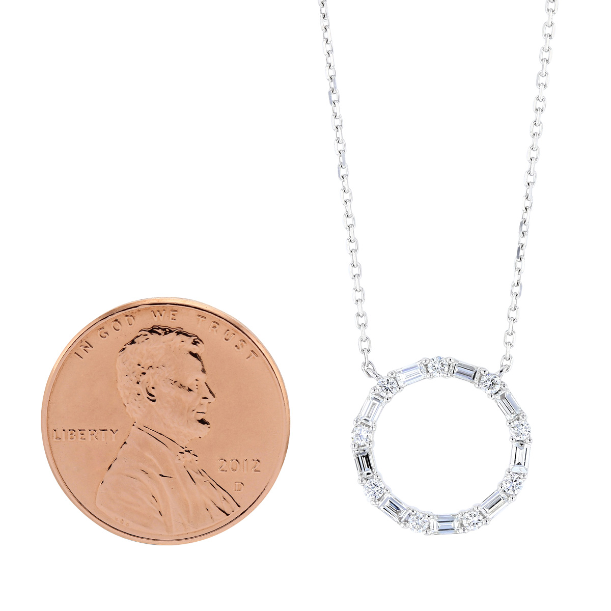 Frederic Sage Baguette & Round Diamond Open Circle Necklace in White Gold