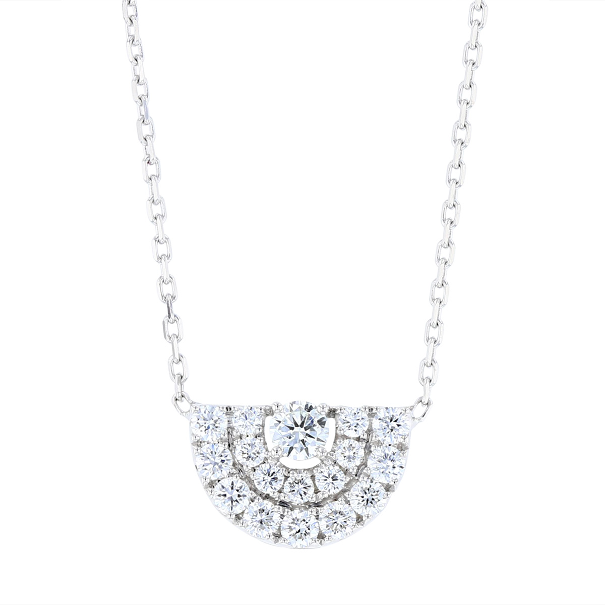 Frederic Sage Diamond Cluster Deco Half Moon Necklace in White Gold