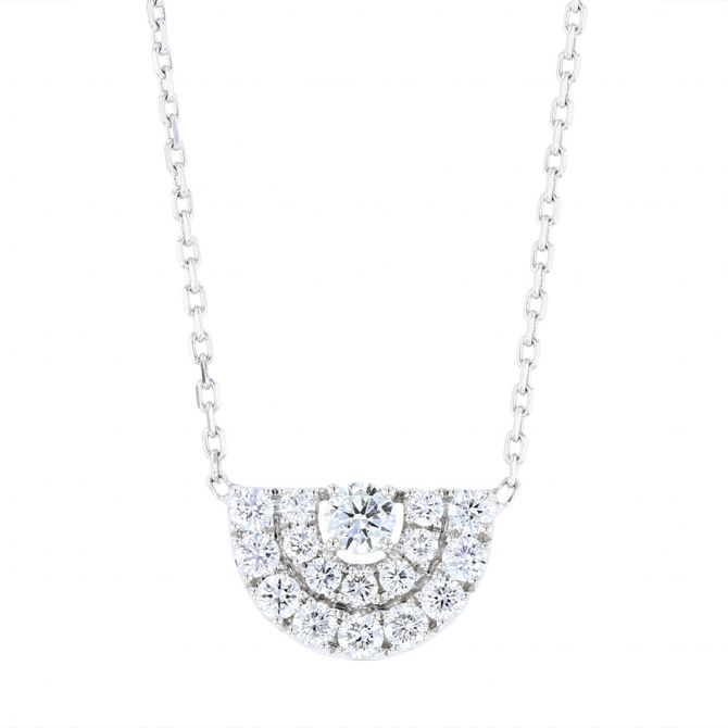 Frederic Sage Diamond Cluster Deco Half Moon Necklace in White Gold