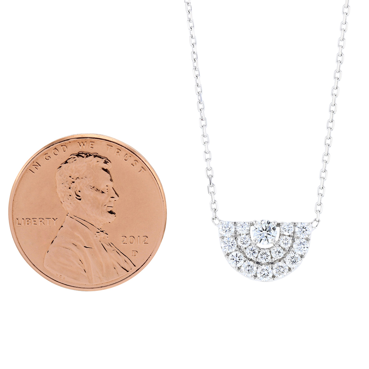 Frederic Sage Diamond Cluster Deco Half Moon Necklace in White Gold