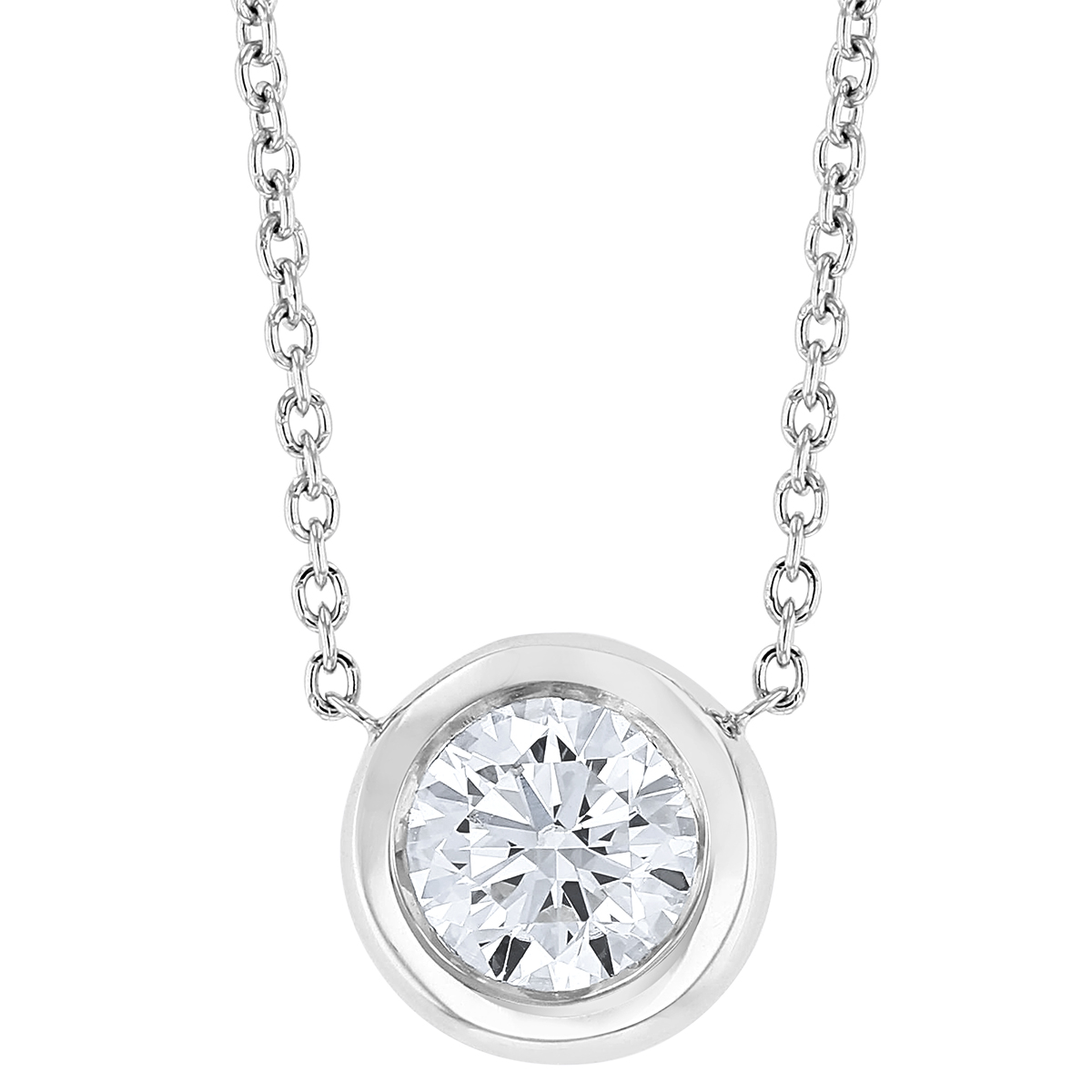 Roberto Coin Round Diamond Bezel Set Solitaire Necklace in White Gold, 18