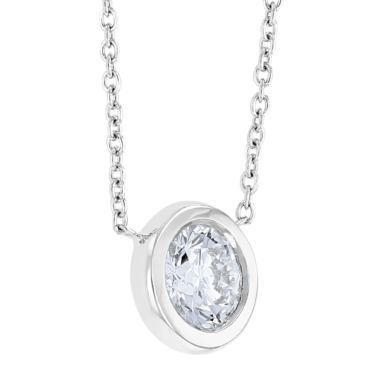Roberto Coin Round Diamond Bezel Set Solitaire Necklace in White Gold, 18