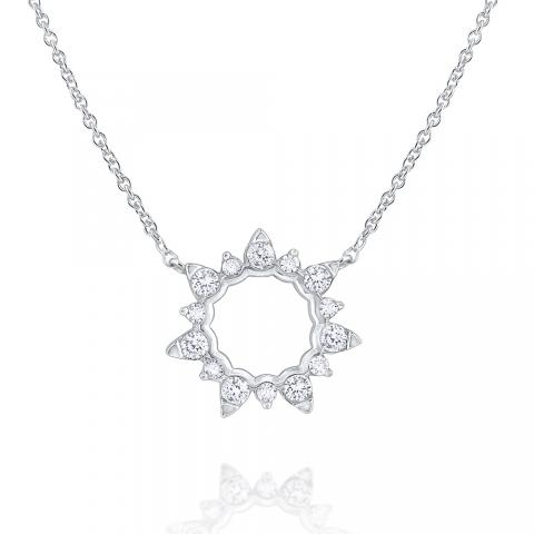 Diamond Open Starburst Circle Necklace in White Gold