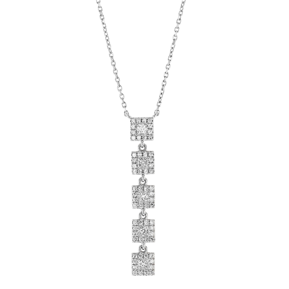 Diamond Square Halo Linear Y Necklace in white Gold, 18