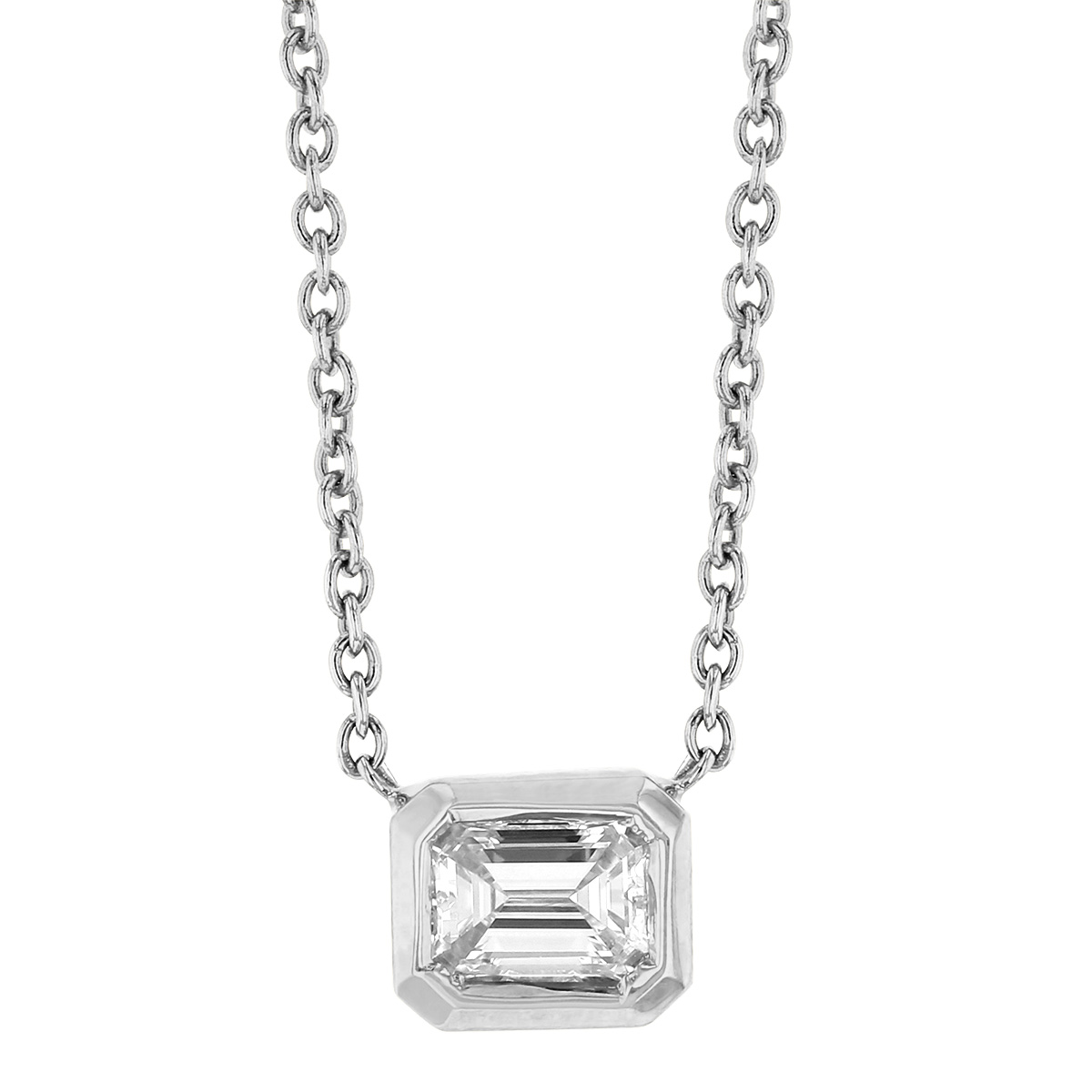 Roberto Coin Emerald Cut Diamond Bezel Set Solitaire Necklace in 18K Gold, 18